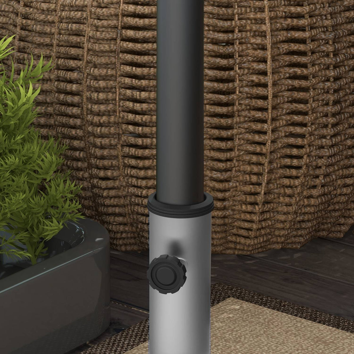 Parasol stand (made of granite) 28kg parasol base with two knobs on the base for pole diameter Ø 32/38/48 mm, umbrella stand with wheels for garden, balcony, granite, gray