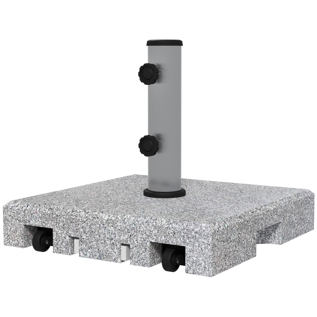 Parasol stand (made of granite) 28kg parasol base with two knobs on the base for pole diameter Ø 32/38/48 mm, umbrella stand with wheels for garden, balcony, granite, gray