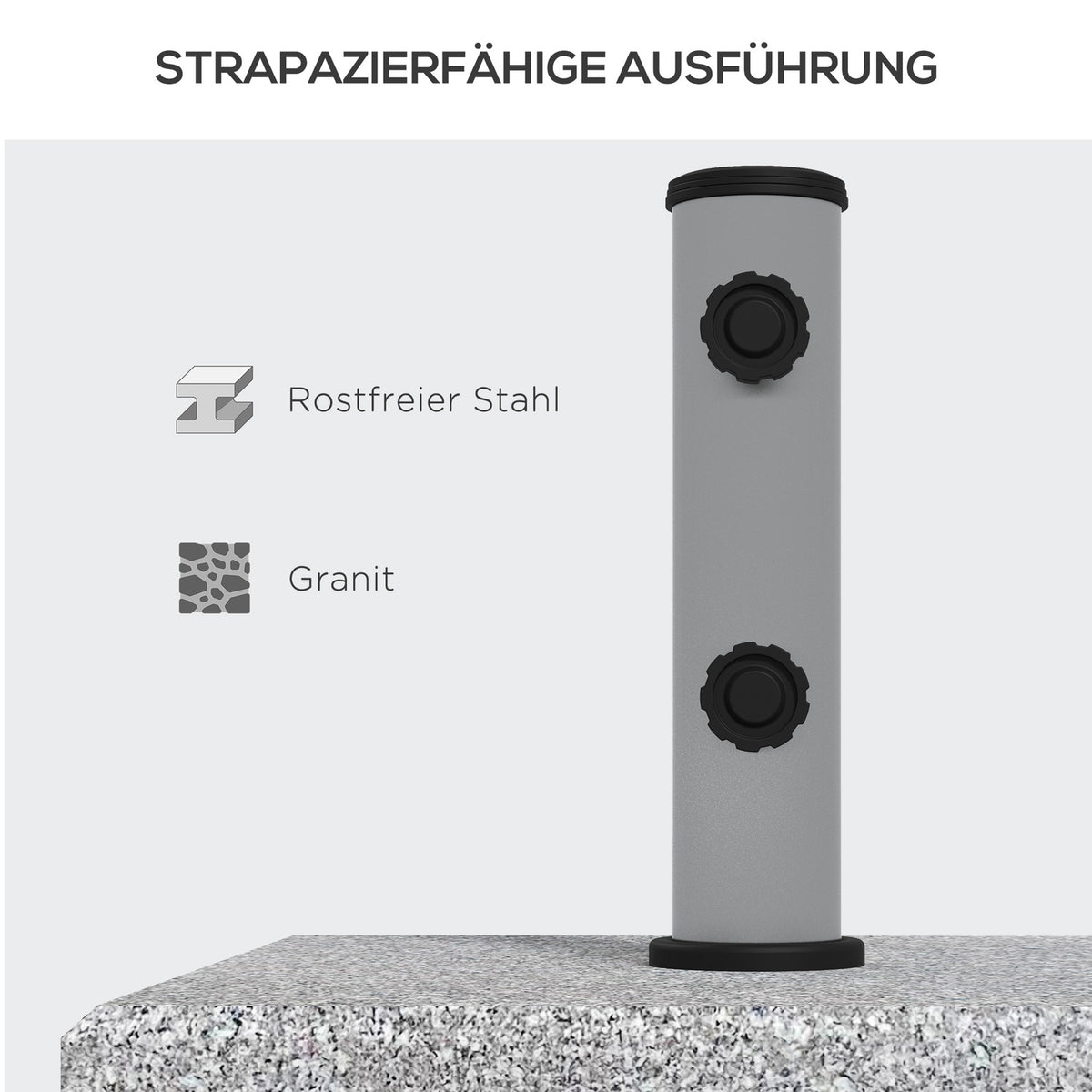 Parasol stand (made of granite) 28kg parasol base with two knobs on the base for pole diameter Ø 32/38/48 mm, umbrella stand with wheels for garden, balcony, granite, gray