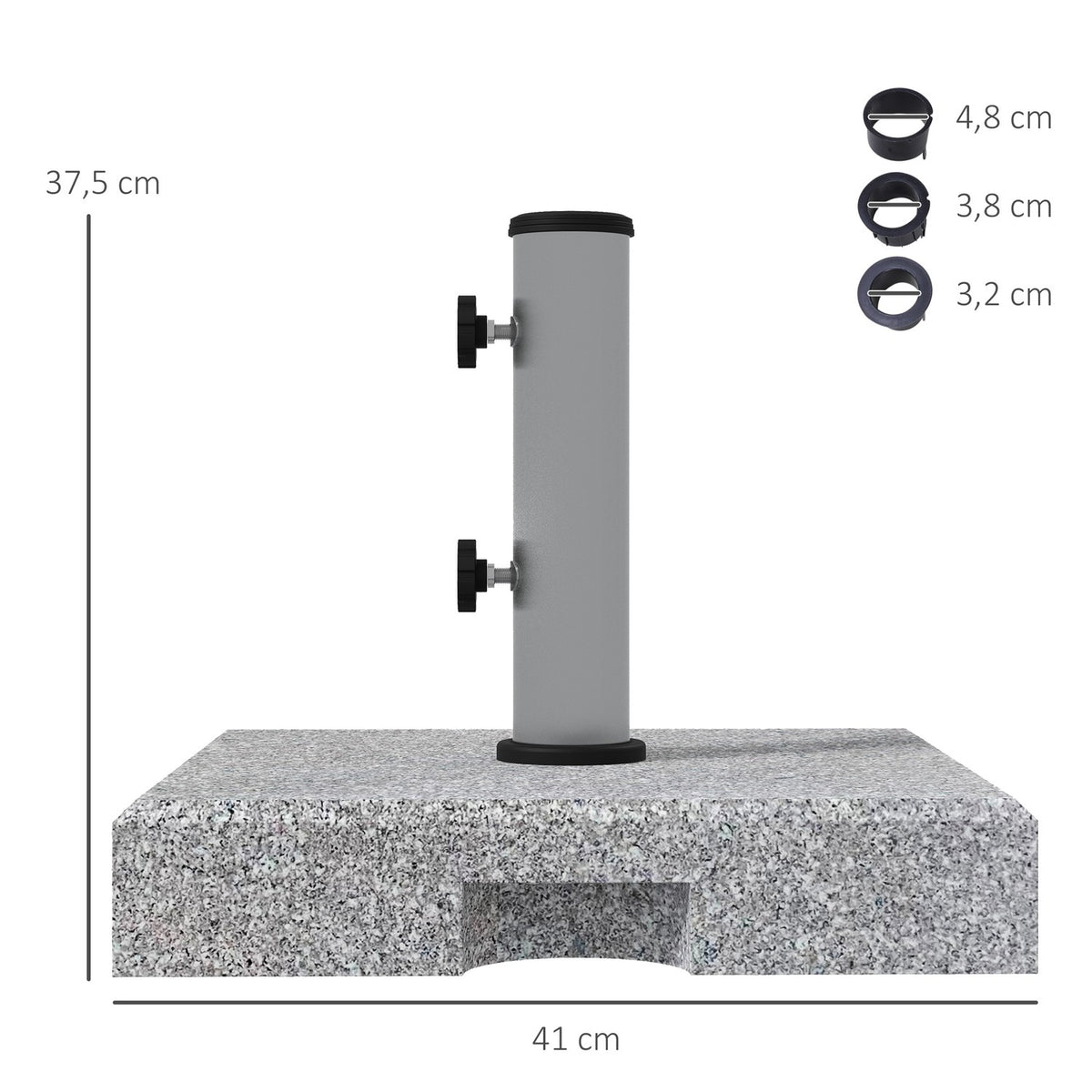 Parasol stand (made of granite) 28kg parasol base with two knobs on the base for pole diameter Ø 32/38/48 mm, umbrella stand with wheels for garden, balcony, granite, gray