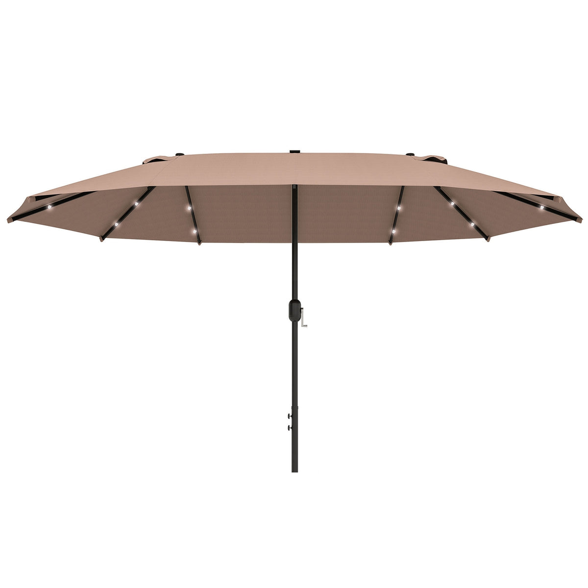 Parasol with LED double parasol 440 x 260 cm garden umbrella patio umbrella large oval with hand crank and metal frame in khaki