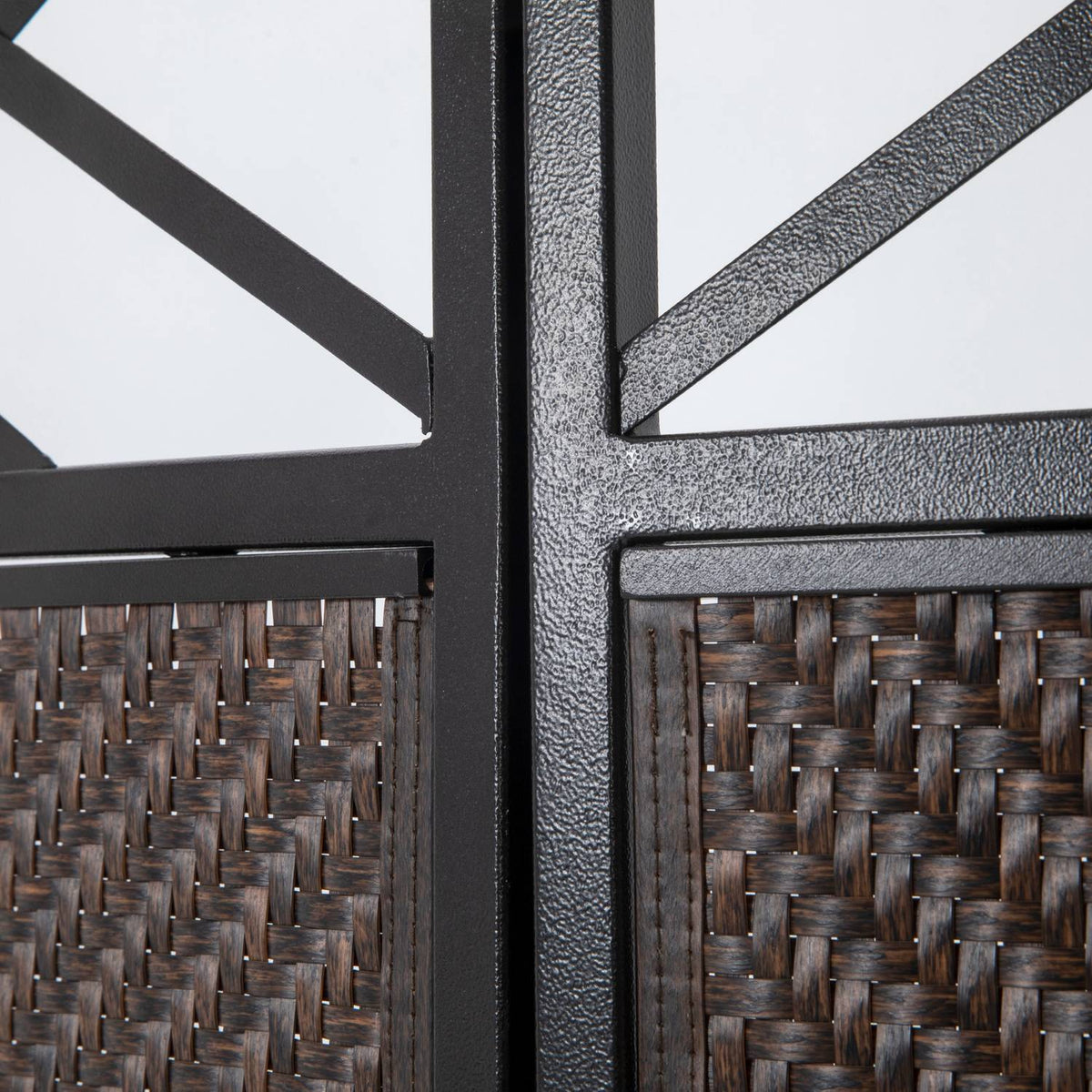 Paravant 148X181Cm Garden Room Divider With Rattan Look, Anti-Uv Divider & Pegs, Steel, Dark Brown
