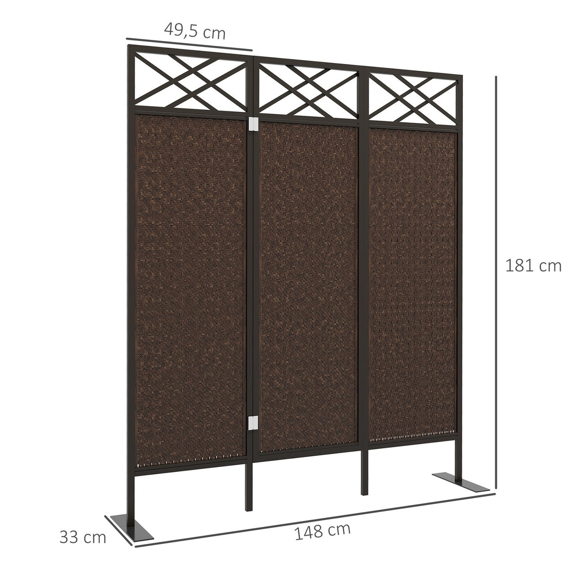 Paravant 148X181Cm Garden Room Divider With Rattan Look, Anti-Uv Divider & Pegs, Steel, Dark Brown