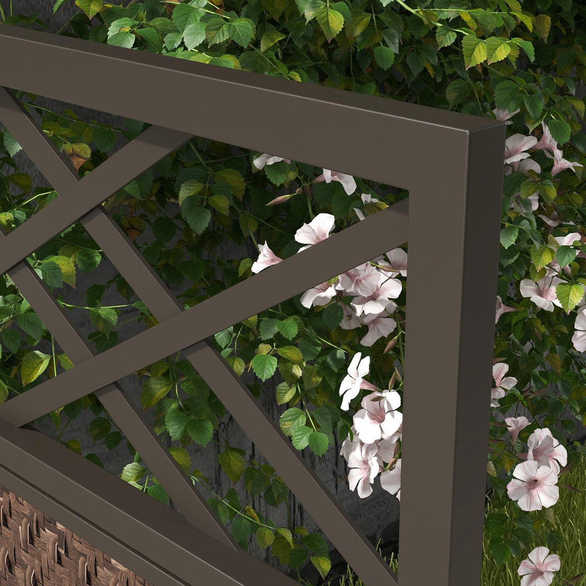 Paravant 148X181Cm Garden Room Divider With Rattan Look, Anti-Uv Divider & Pegs, Steel, Dark Brown