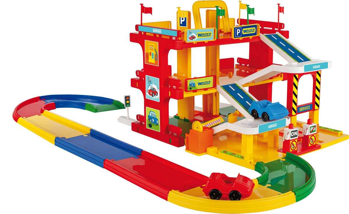 Parking Garage Playset with Elevator, Gas Station, 2 Cars
