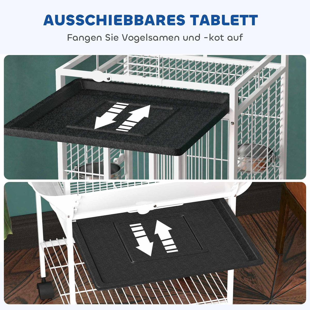 Parrot Cage with 3 Doors, 2 Perches, Wheels, White