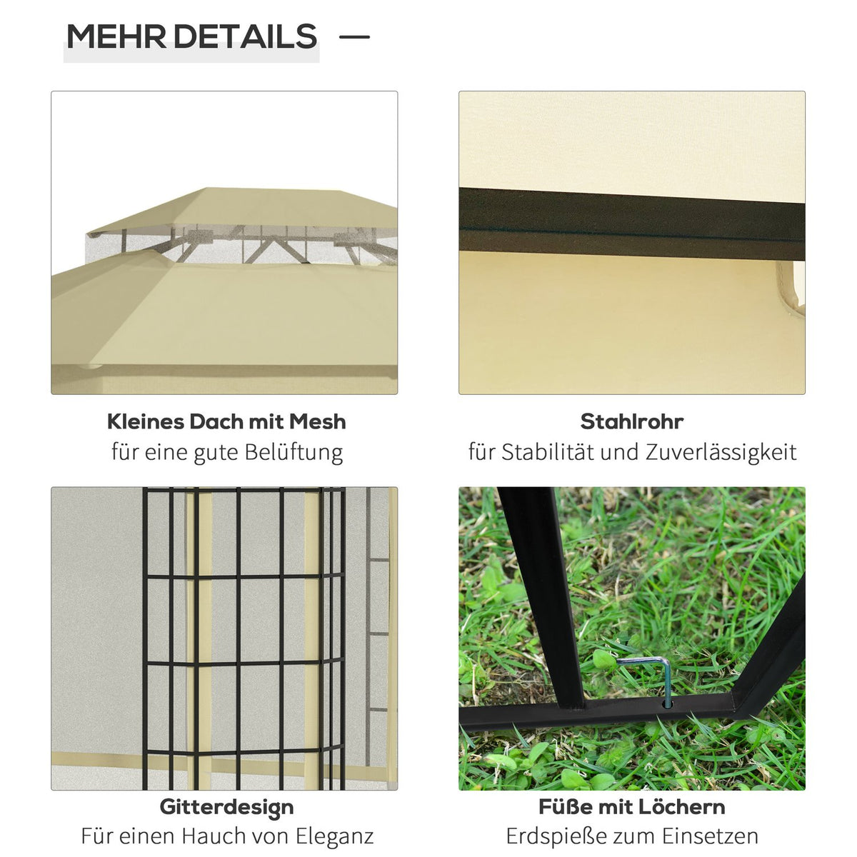 Party Tent 3.65X3M Double Roof Mosquito Net Metal Black Beige