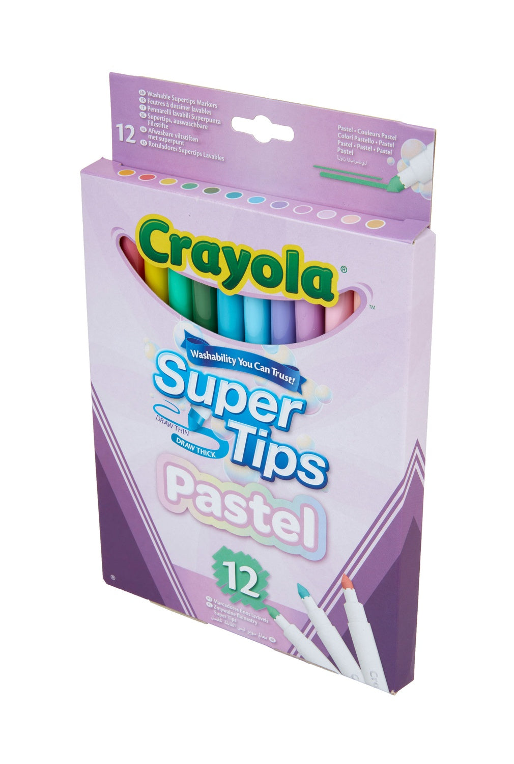 Pastel Supertips Markers, 12 Washable Colors for Kids