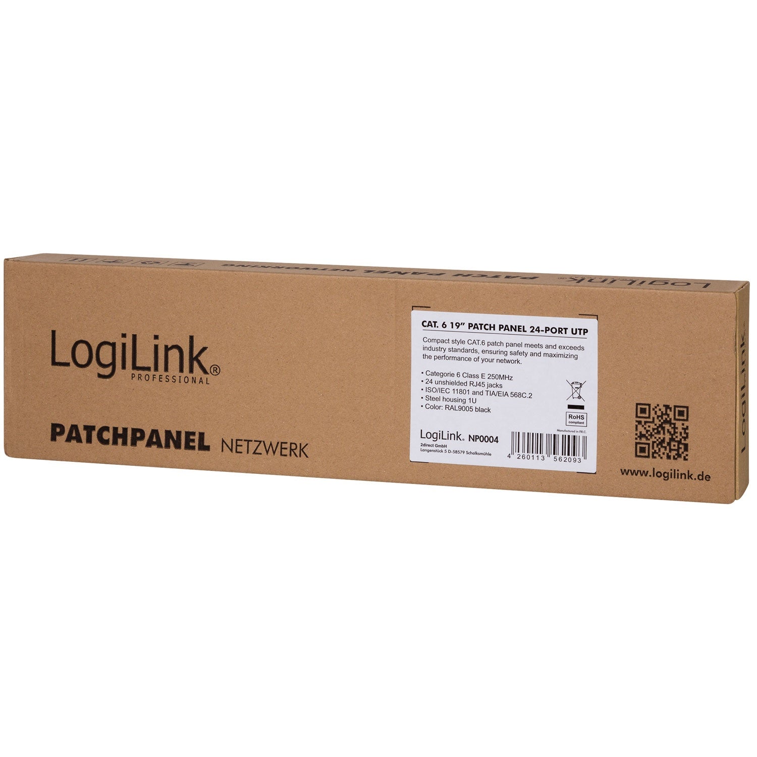 Patch panel 24-ports Cat6 for 19" rack U1 Black