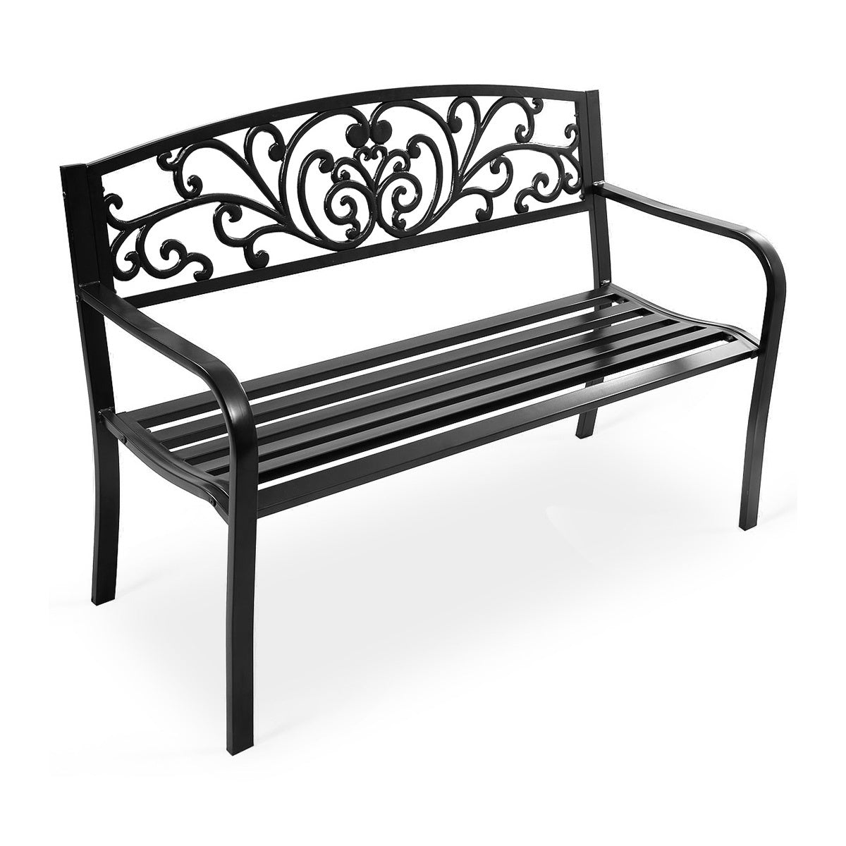 Patio Bench 50-Inch, Steel Frame, Cast Iron Backrest