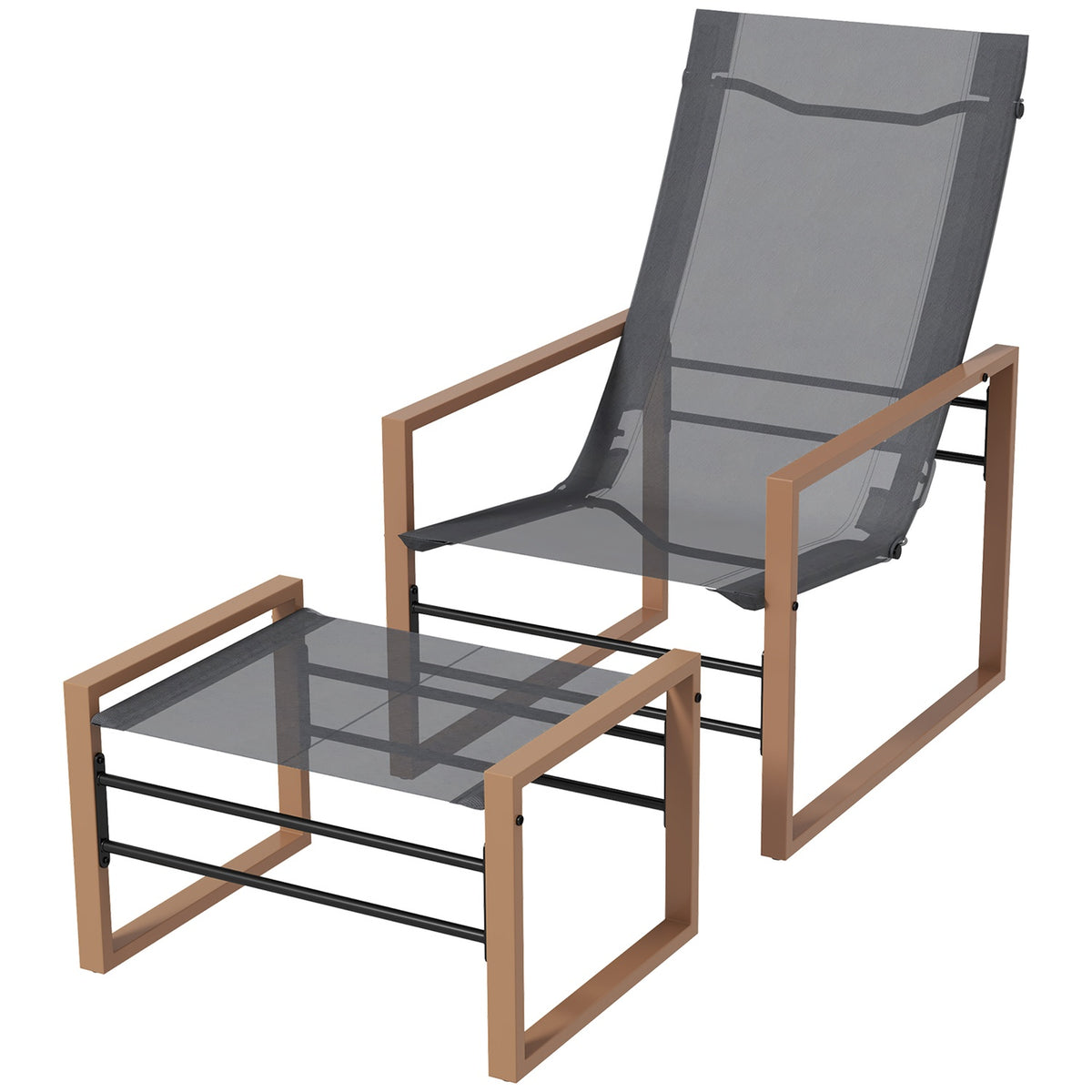 Patio Chair Stool Garden Chair Set Mesh Cover Metal Frame Dark Gray