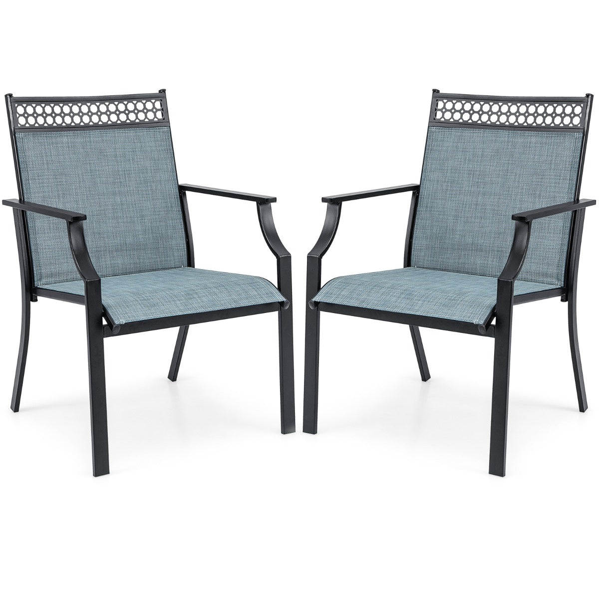 Patio Chairs Set of 2, All-Weather Breathable Fabric, Blue