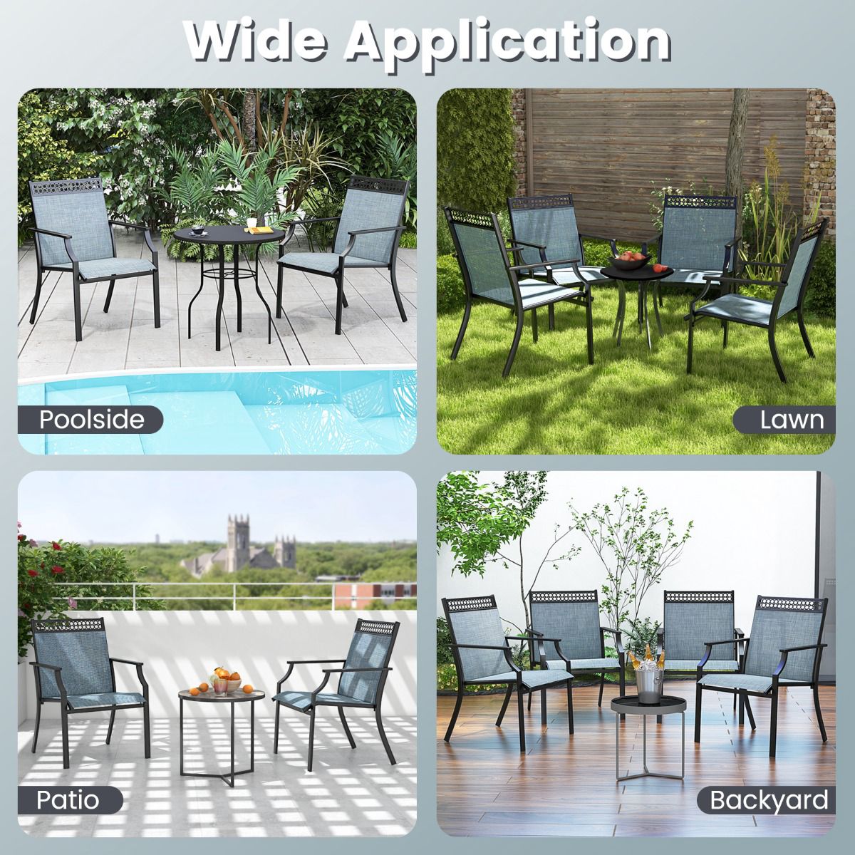 Patio Chairs Set of 2, All-Weather Breathable Fabric, Blue