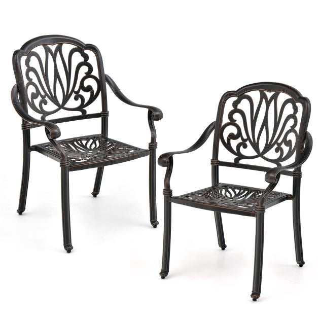 Patio Dining Chairs, 2-Pack Cast Aluminum Armchairs
