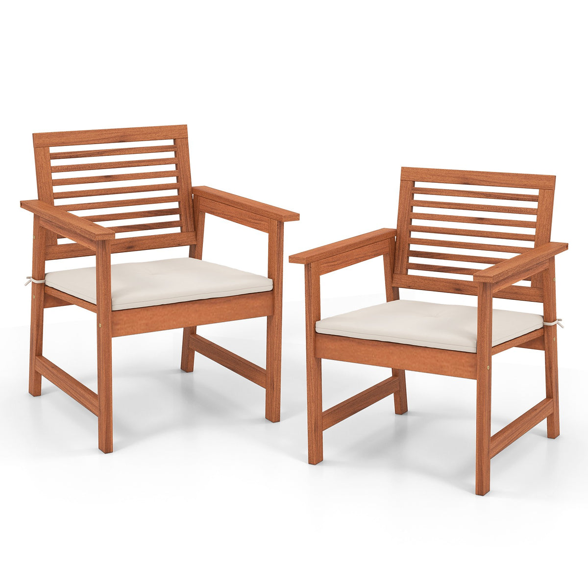 Patio Dining Chairs Set of 2, Solid Wood With Cushions