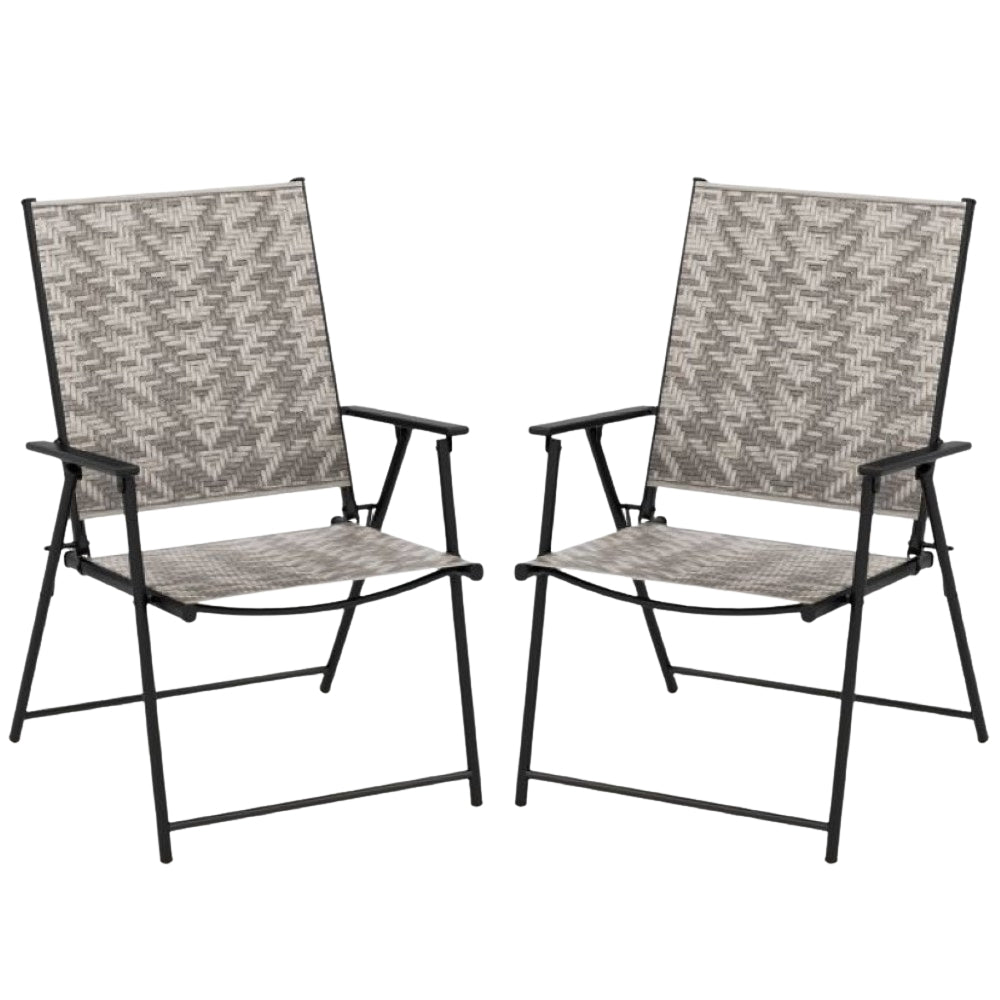 Patio Folding Chairs Set of 2, Armrests, PE Rattan