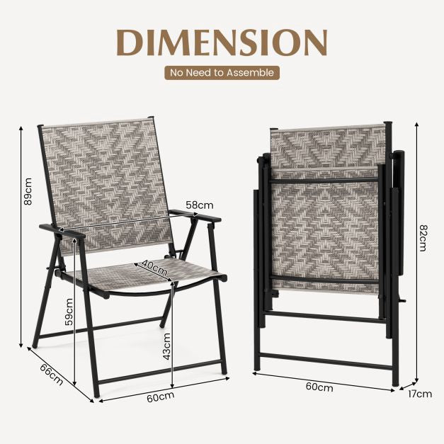 Patio Folding Chairs Set of 2, Armrests, PE Rattan
