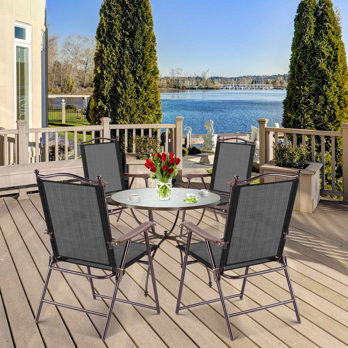 Patio Folding Chairs Set of 2 With Armrests, 140kg