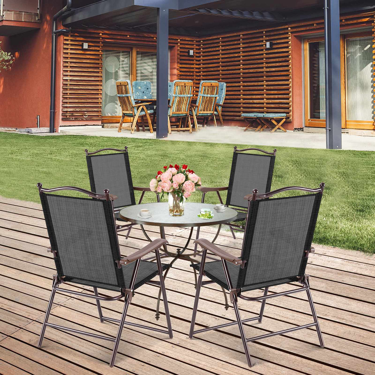 Patio Folding Chairs Set of 2 With Armrests, 140kg