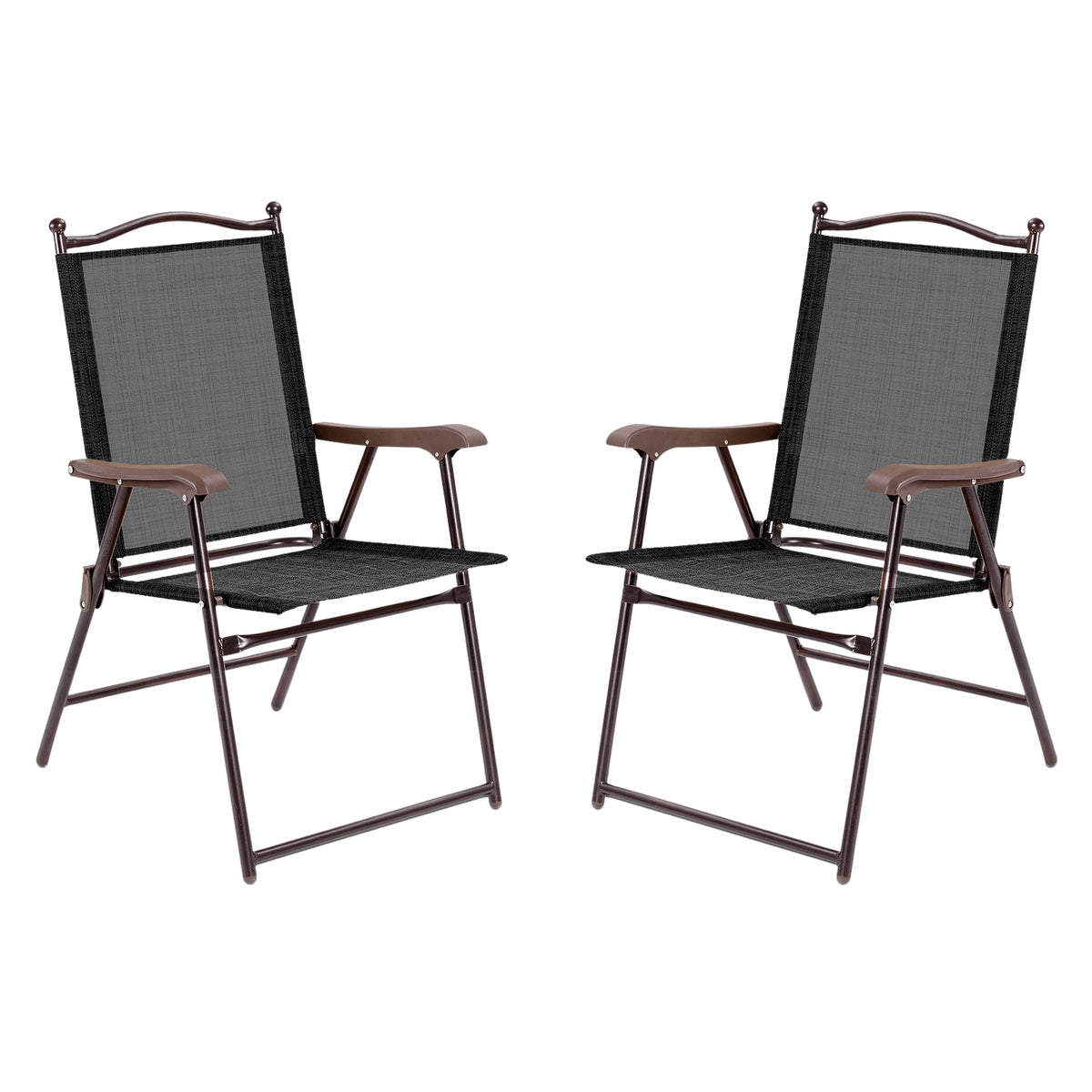 Patio Folding Chairs Set of 2 with Armrests, Black