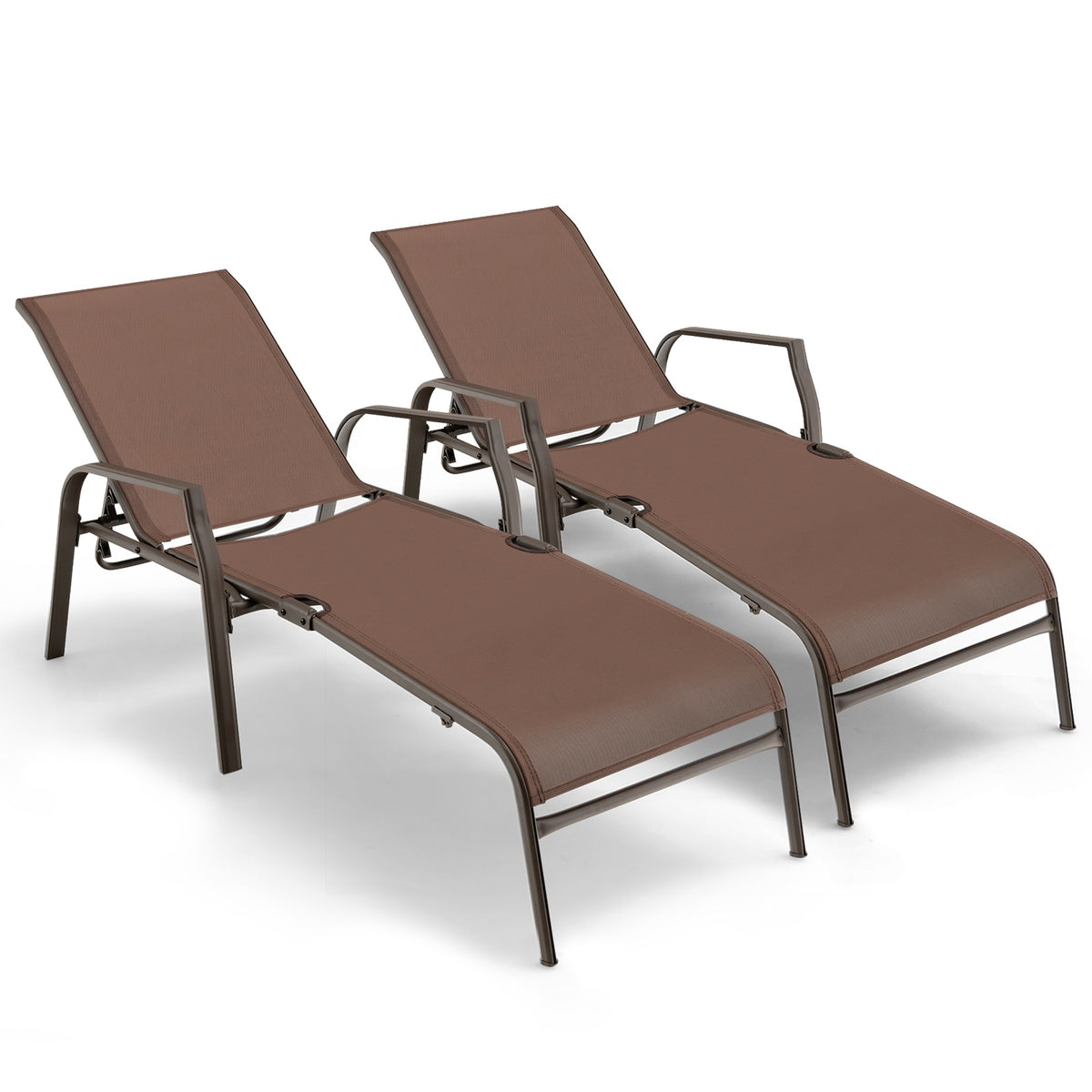 Patio Folding Chaise Lounge Set, 2-Pack, Adjustable Back