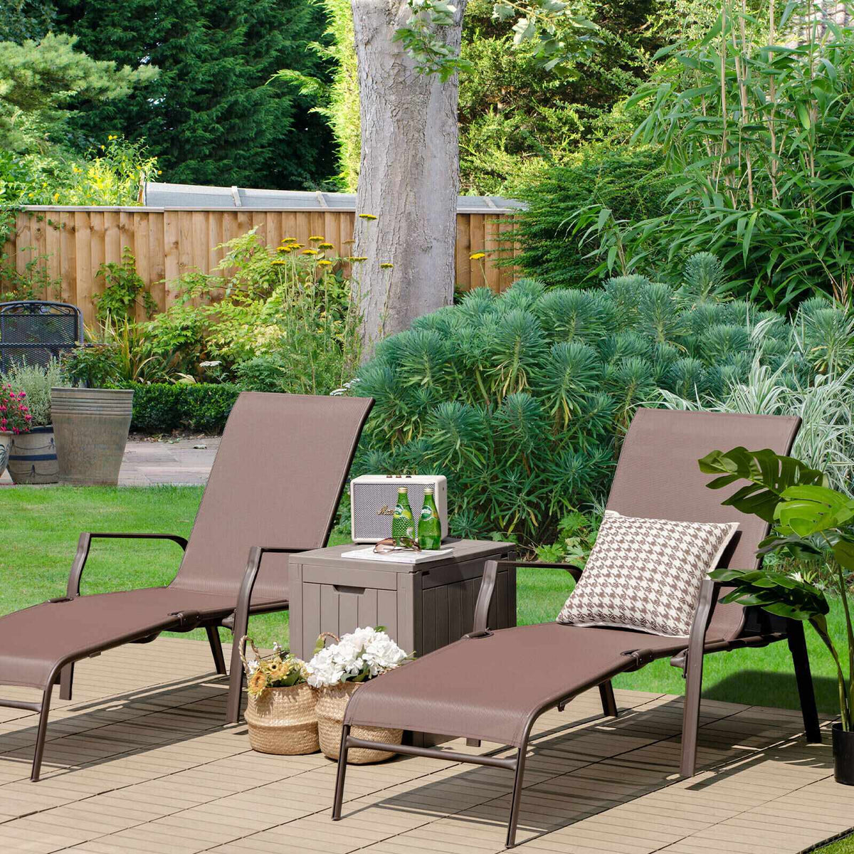 Patio Folding Chaise Lounge Set, 2-Pack, Adjustable Back