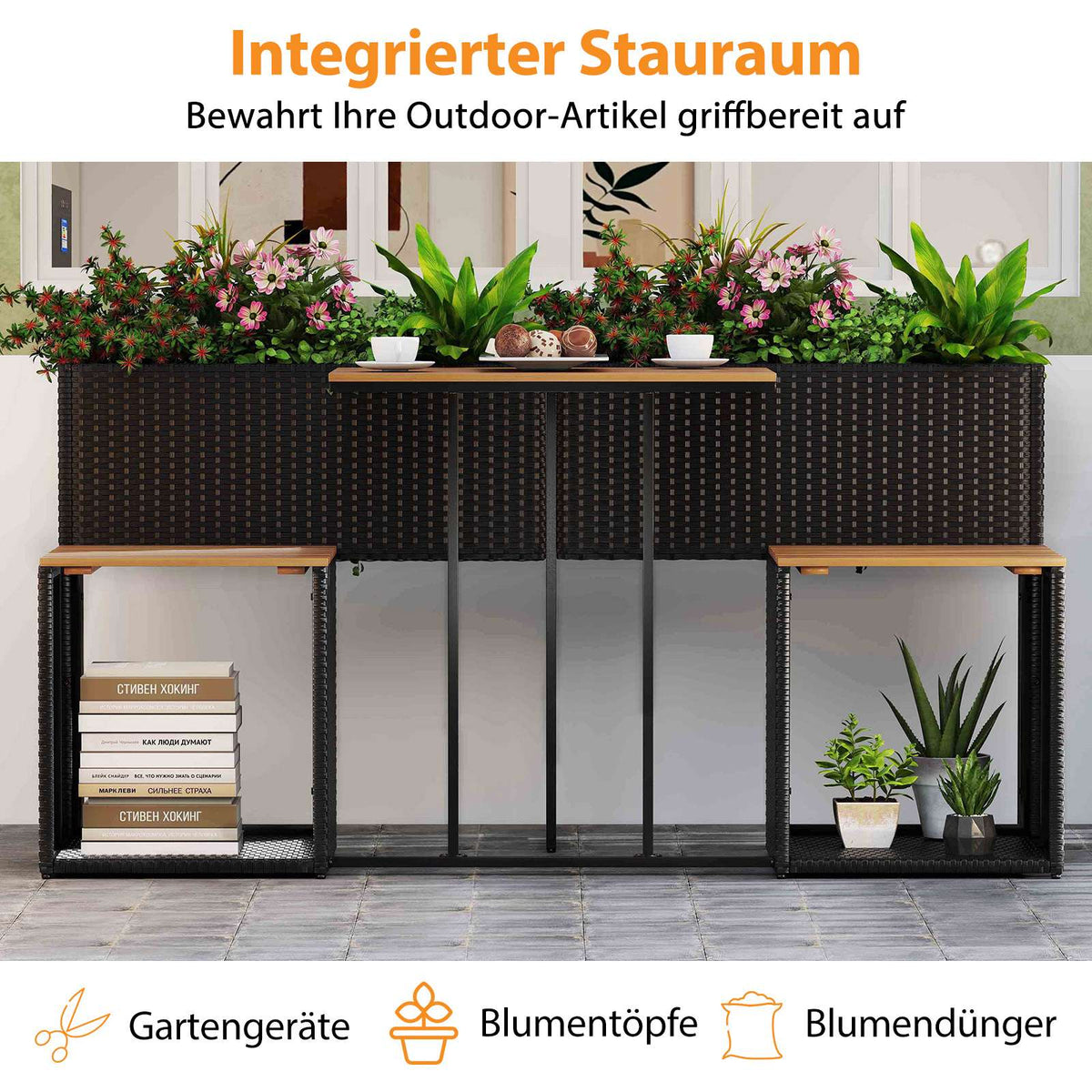 Patio Furniture Set with Raised Garden Bed, Black