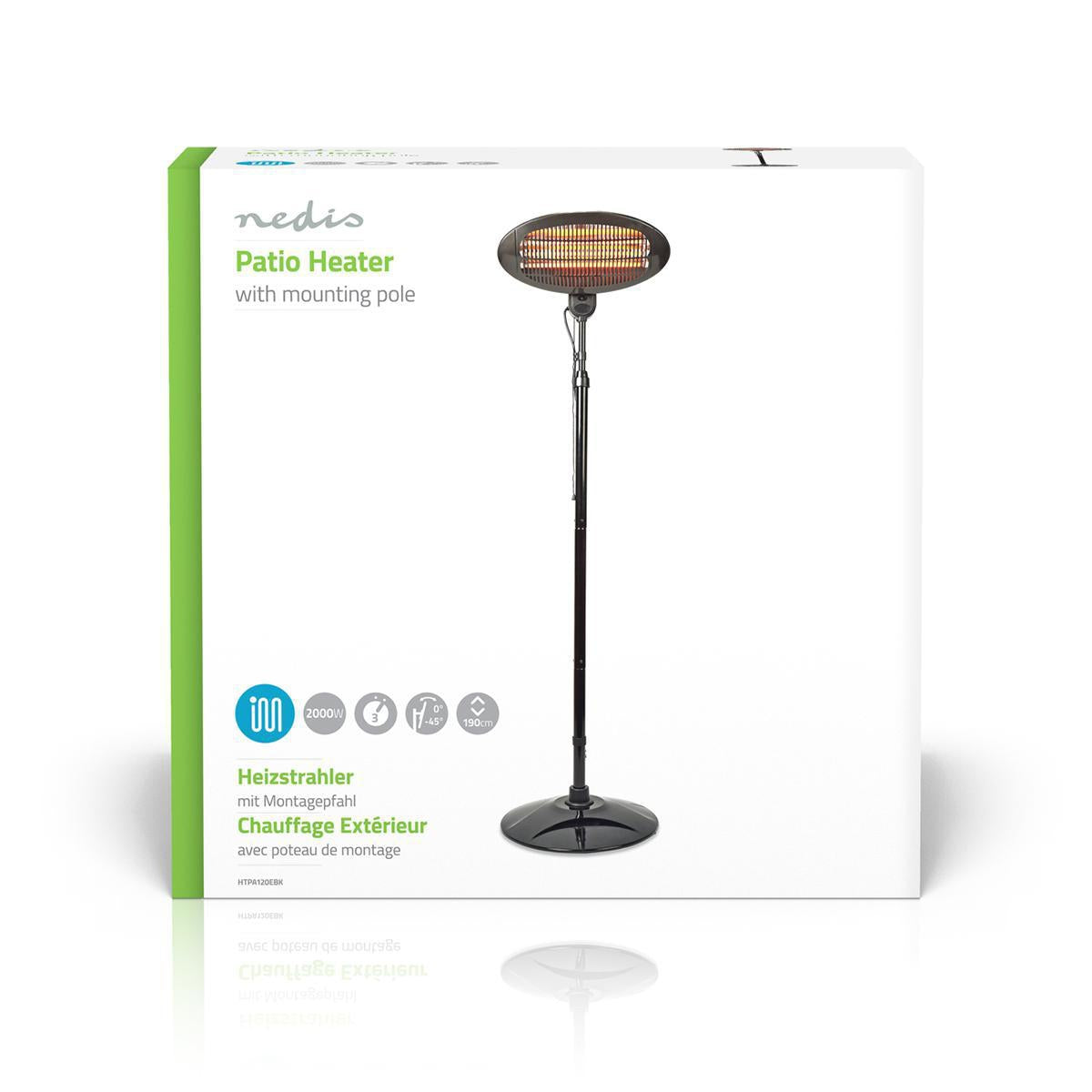Patio Heater | 2000 W | 3 Heat settings | Protection against falling | IP34 | Black