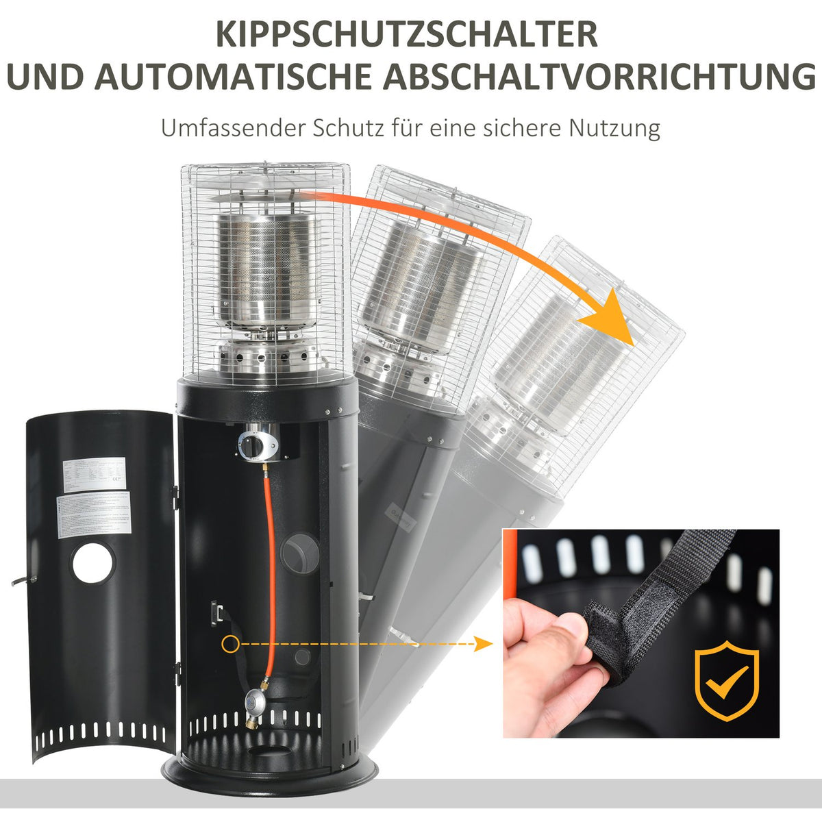 Patio Heater With Handle, Wheels, Automatic Safety Switch-Off, Stainless Steel, Ø55.6X143Cm
