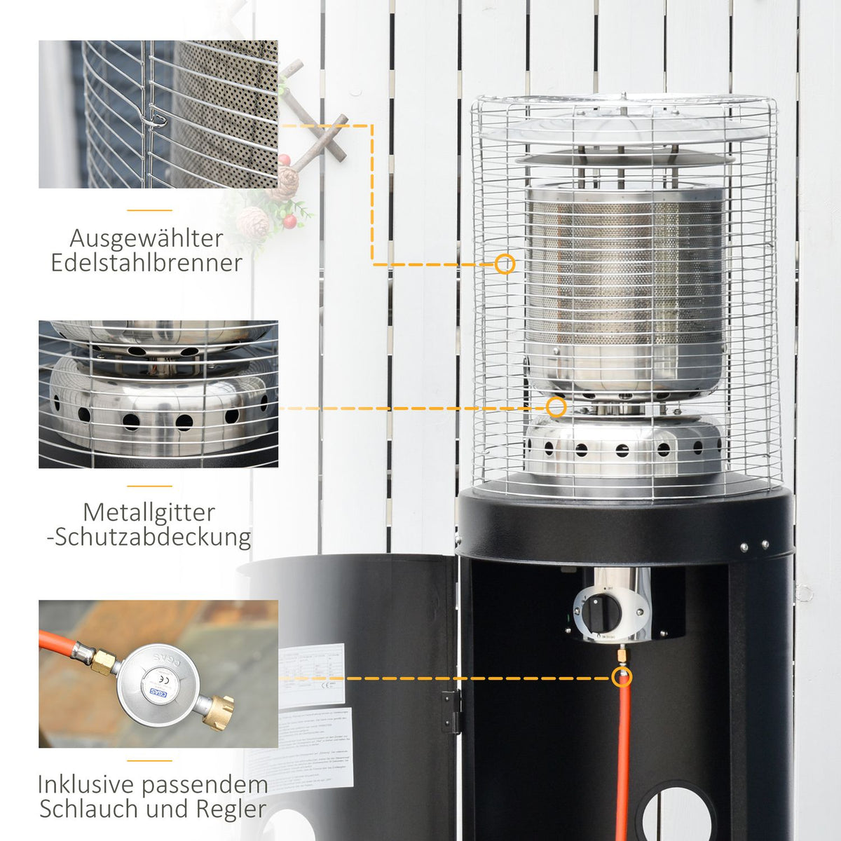 Patio Heater With Handle, Wheels, Automatic Safety Switch-Off, Stainless Steel, Ø55.6X143Cm