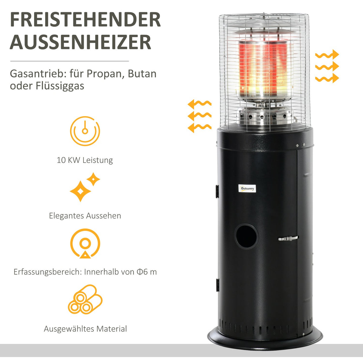 Patio Heater With Handle, Wheels, Automatic Safety Switch-Off, Stainless Steel, Ø55.6X143Cm