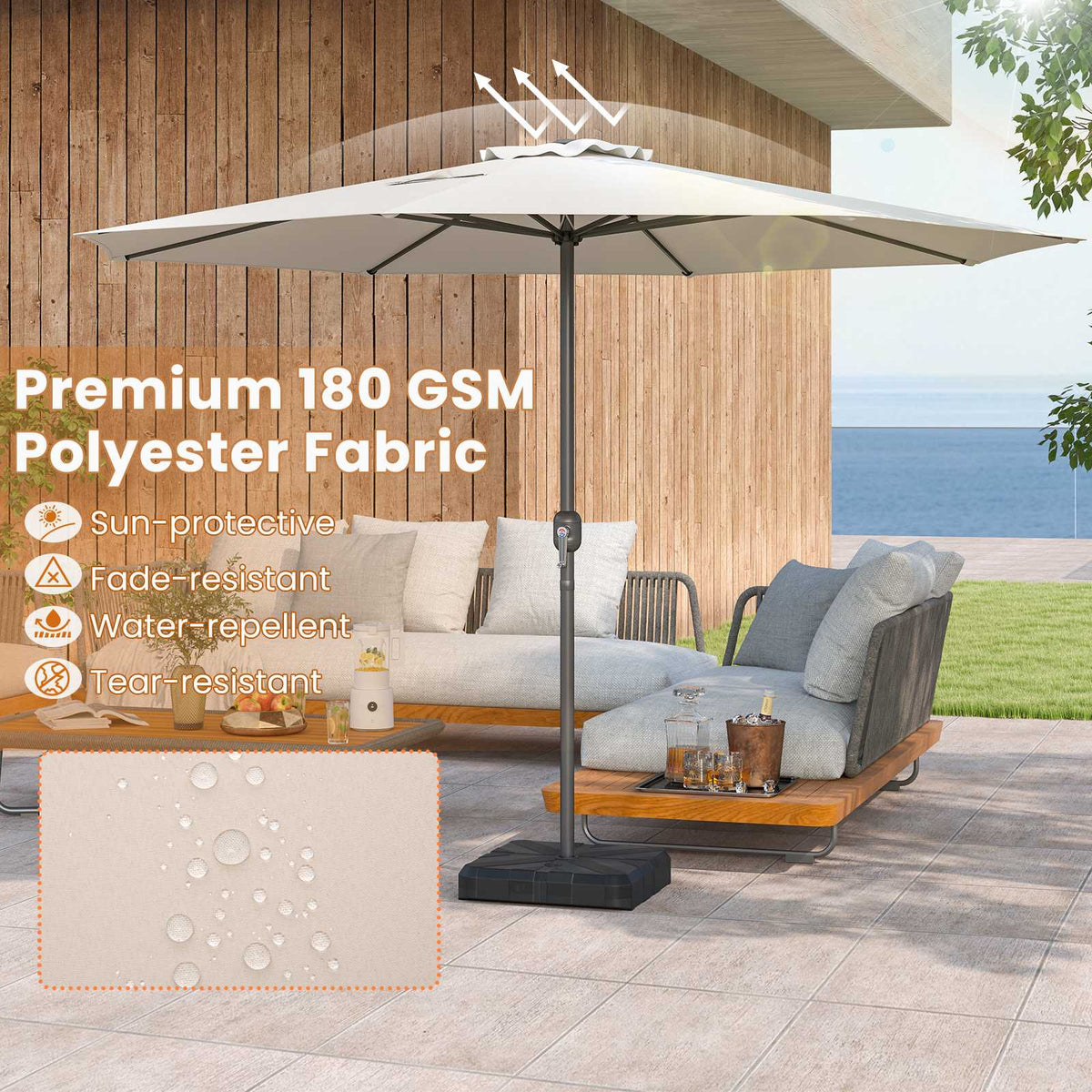 Patio Market Umbrella 3.6 m, Crank Handle, Beige