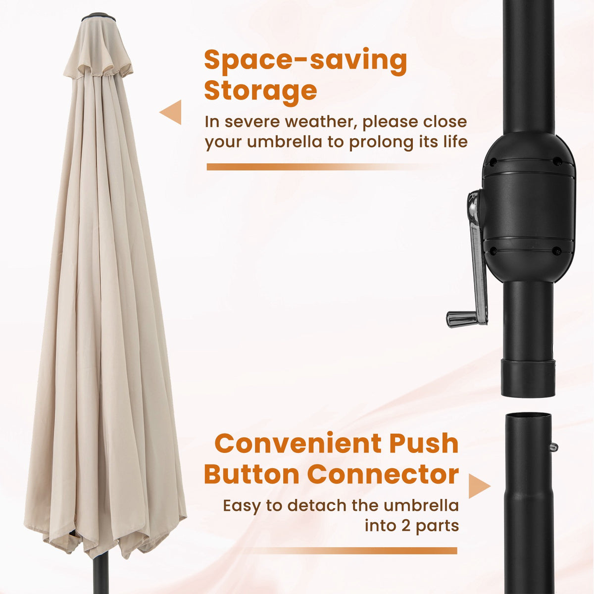 Patio Market Umbrella 3.6 m, Crank Handle, Beige