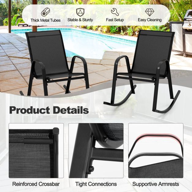 Patio Rocking Chairs, Set of 2, Breathable Fabric, Black