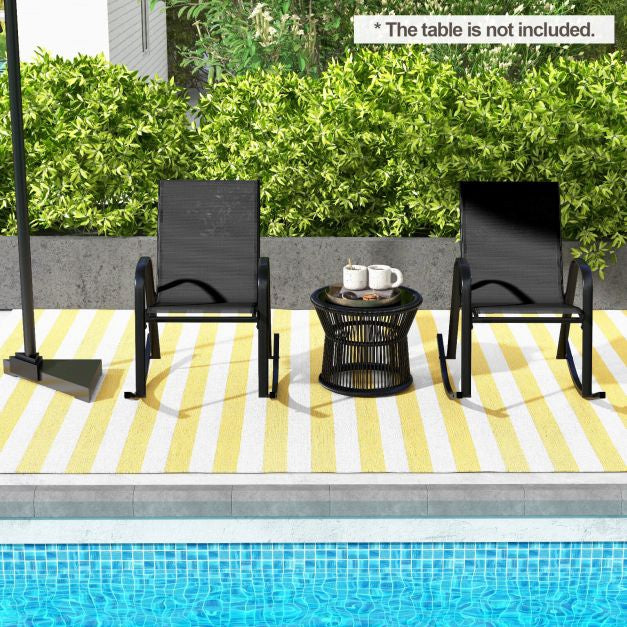 Patio Rocking Chairs, Set of 2, Breathable Fabric, Black