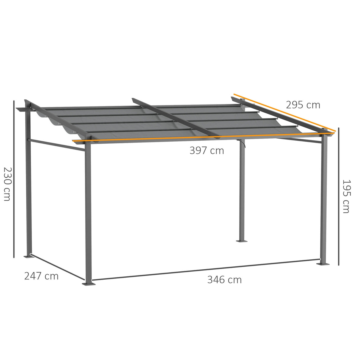 Patio Roof Pergola Approx. 4x3m Patio Roofing Garden Pavilion Aluminum, Wall Mounted, Garden Pavilion with Adjustable Roof, UV Protection, Sun Protection for Patio and Garden, Dark Gray