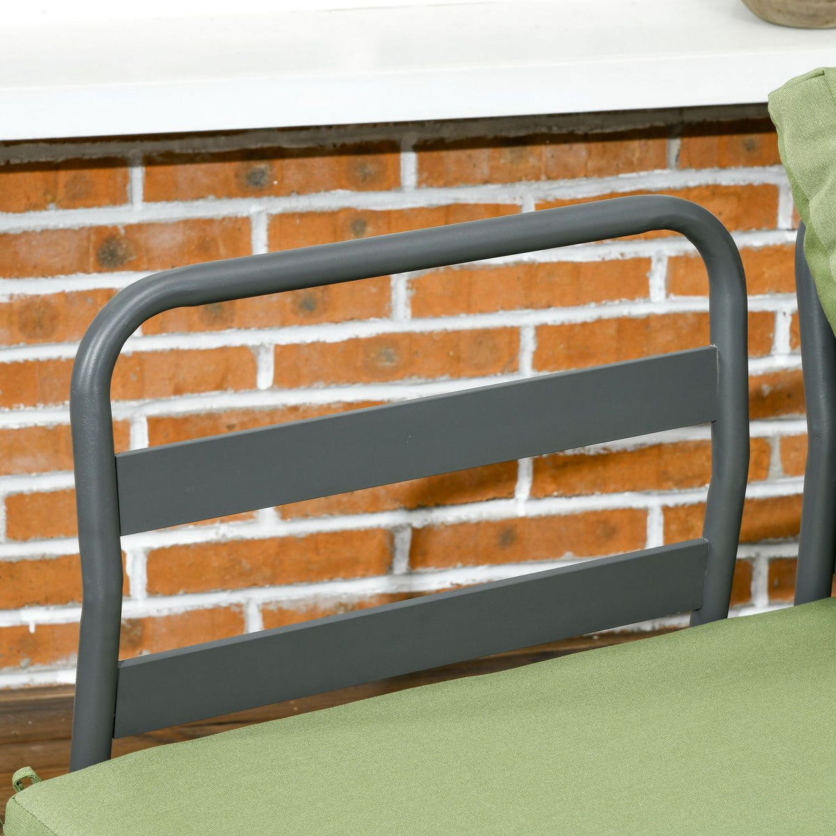 Patio Seating Group 6 People Set With Height-Adjustable Table, Aluminum Frame, Green + Gray
