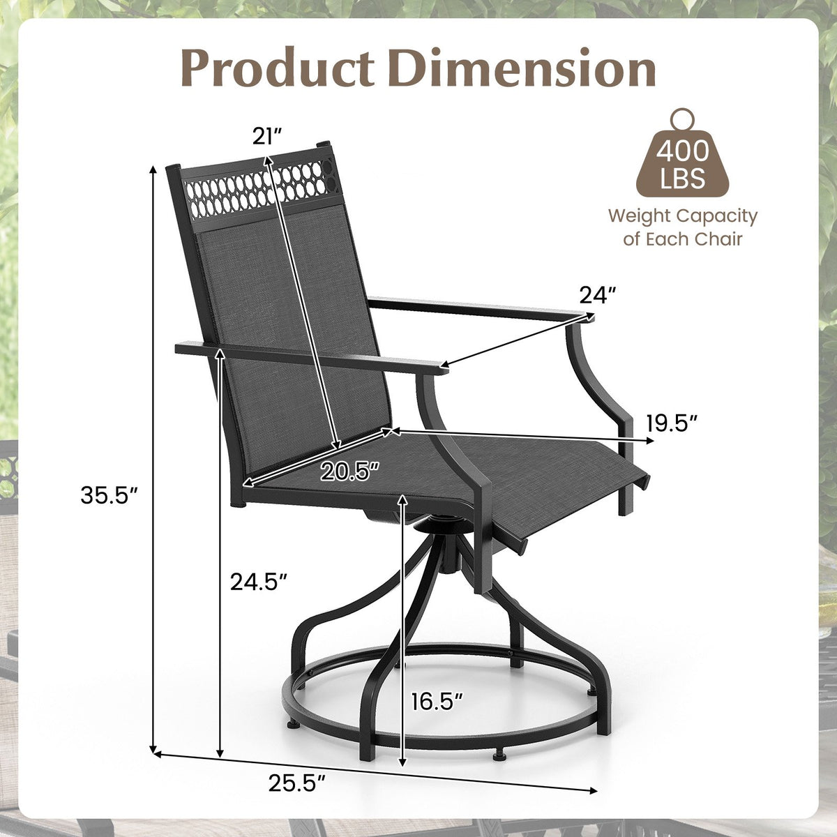 Patio Swivel Dining Chairs, Set of 2, Quick-Dry, Gray