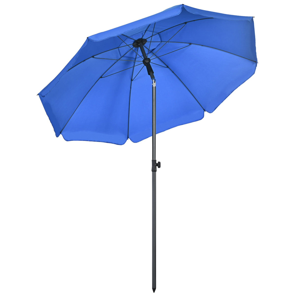 Patio Umbrella Ø180Cm Uv Protection Beach Umbrella With Adjustable Tilt, 8 Struts, Steel, Blue