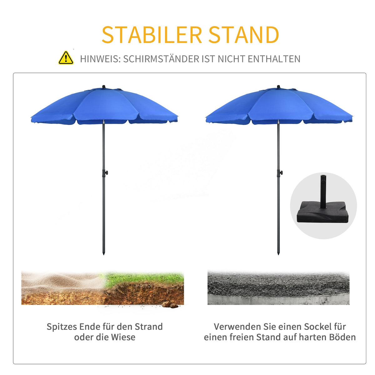 Patio Umbrella Ø180Cm Uv Protection Beach Umbrella With Adjustable Tilt, 8 Struts, Steel, Blue