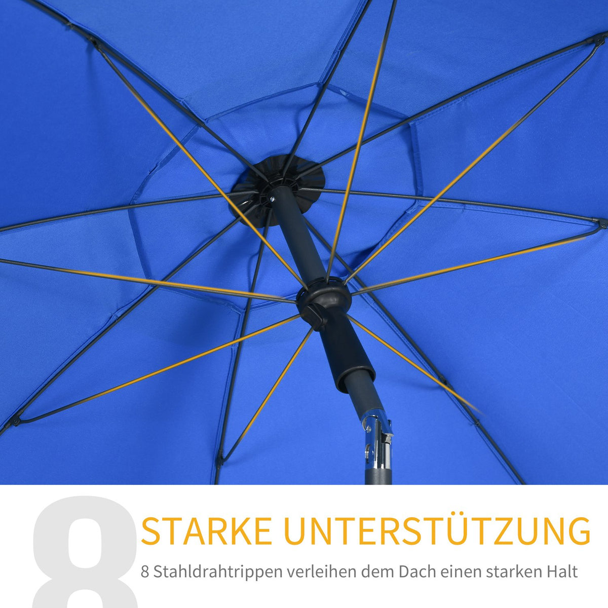 Patio Umbrella Ø180Cm Uv Protection Beach Umbrella With Adjustable Tilt, 8 Struts, Steel, Blue