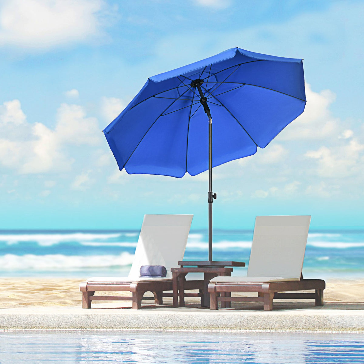 Patio Umbrella Ø180Cm Uv Protection Beach Umbrella With Adjustable Tilt, 8 Struts, Steel, Blue