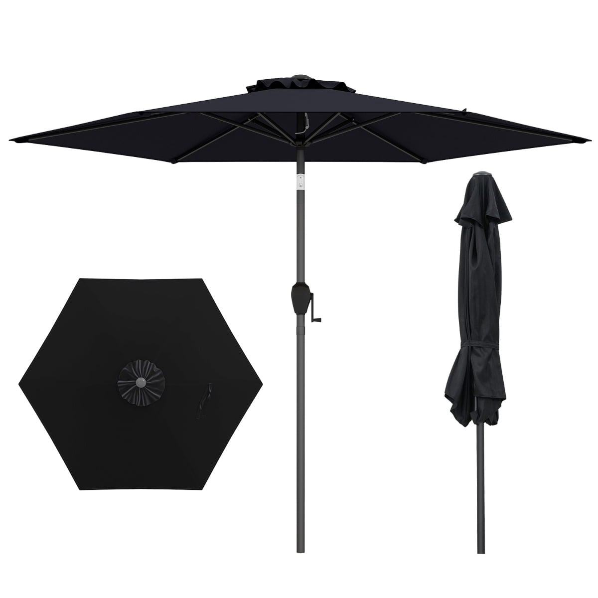 Patio Umbrella, 230 cm, Black, Crank & Tilt Function