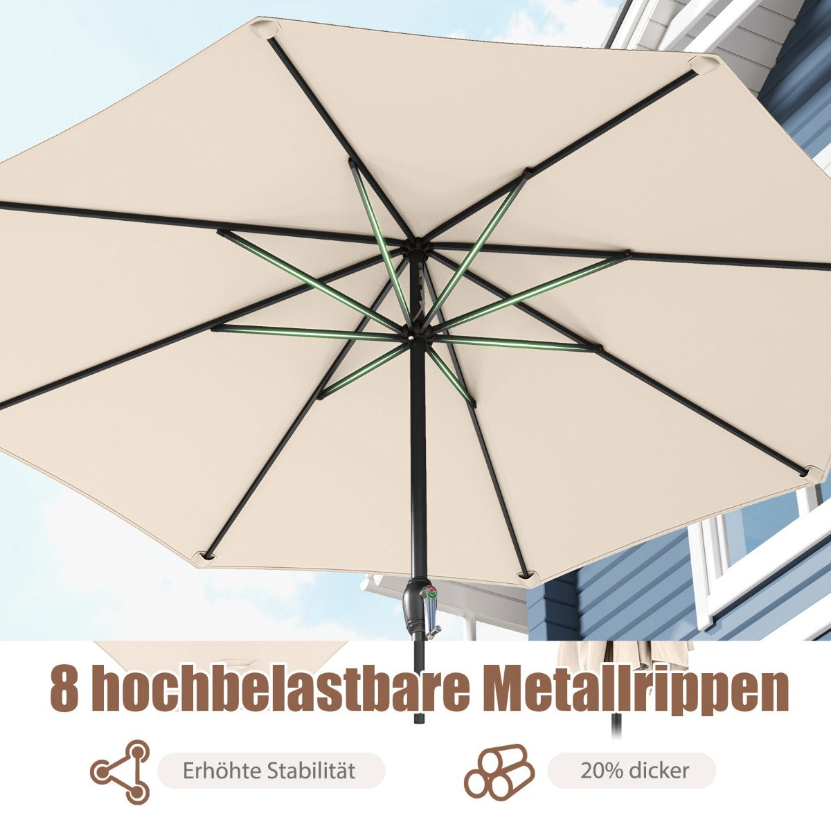 Patio Umbrella 250 cm with Crank and 8 Ribs, Beige