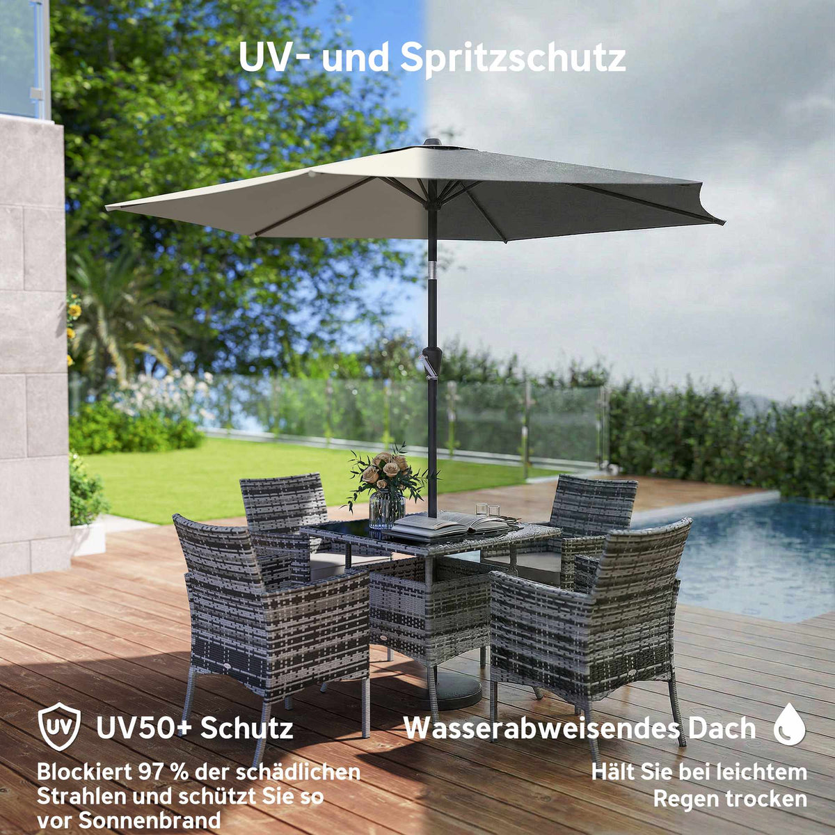 Patio Umbrella, 270cm, UV 50+ Protection, Dark Grey