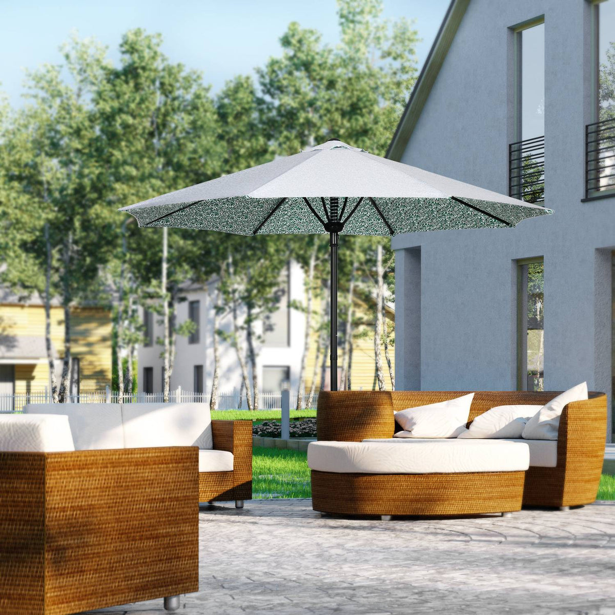 Patio Umbrella Ø292Cm 8 Struts Beach Umbrella, Balcony Umbrella For Garden, Metal Pole, Green