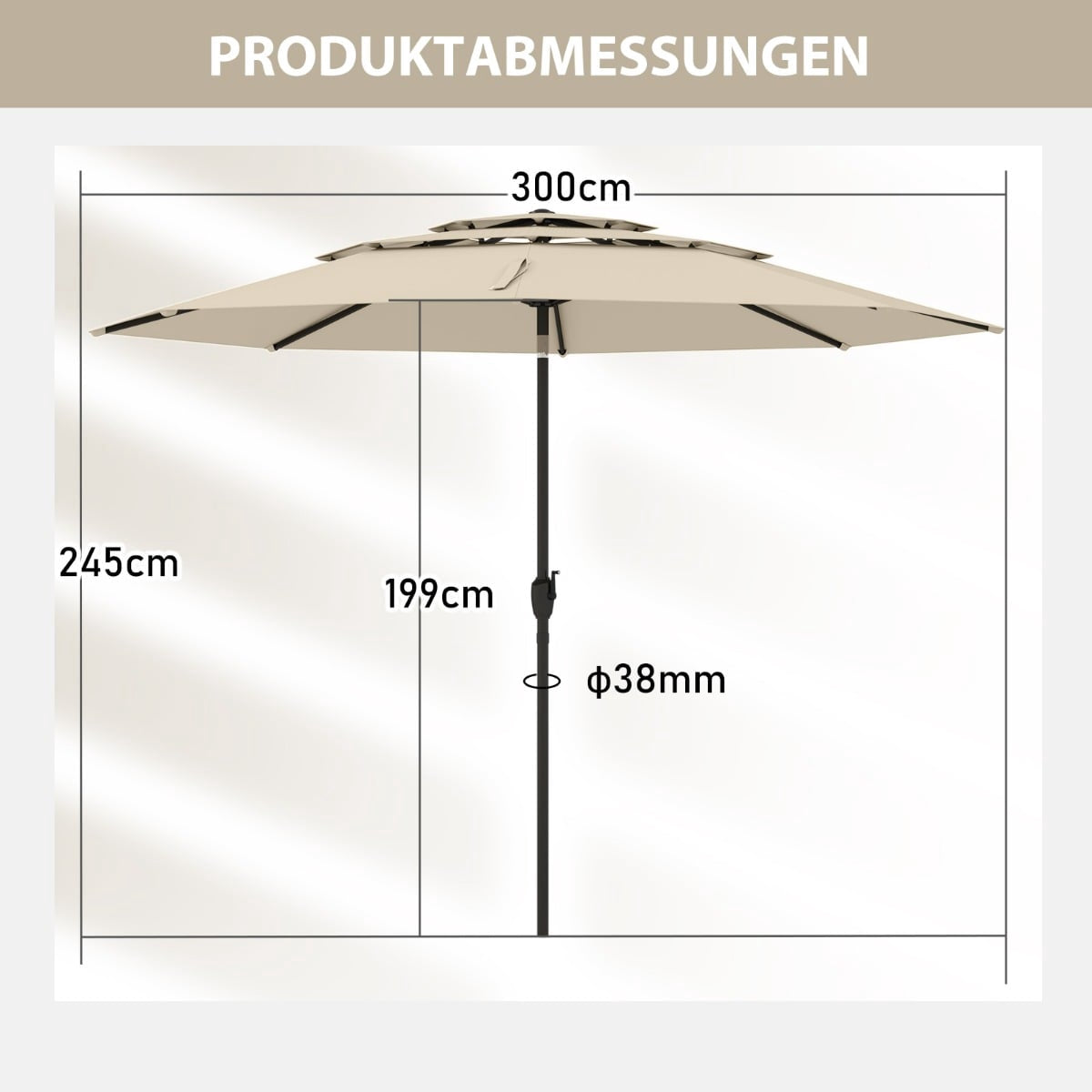 Patio Umbrella, 300 cm, Tilt & Crank, Beige