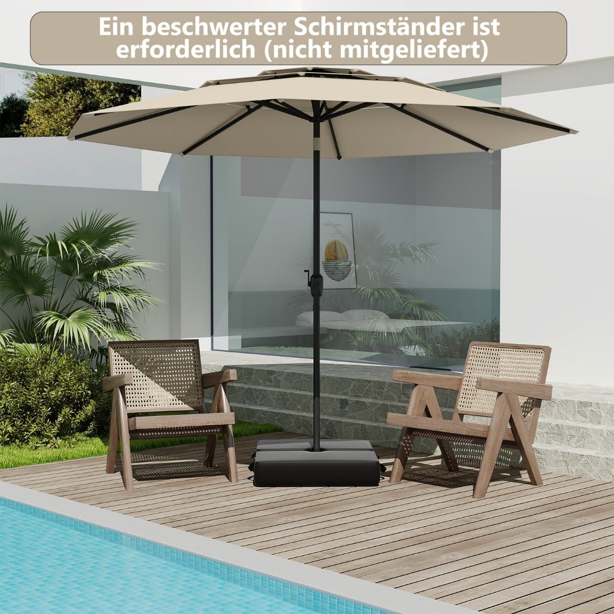 Patio Umbrella, 300 cm, Tilt & Crank, Beige