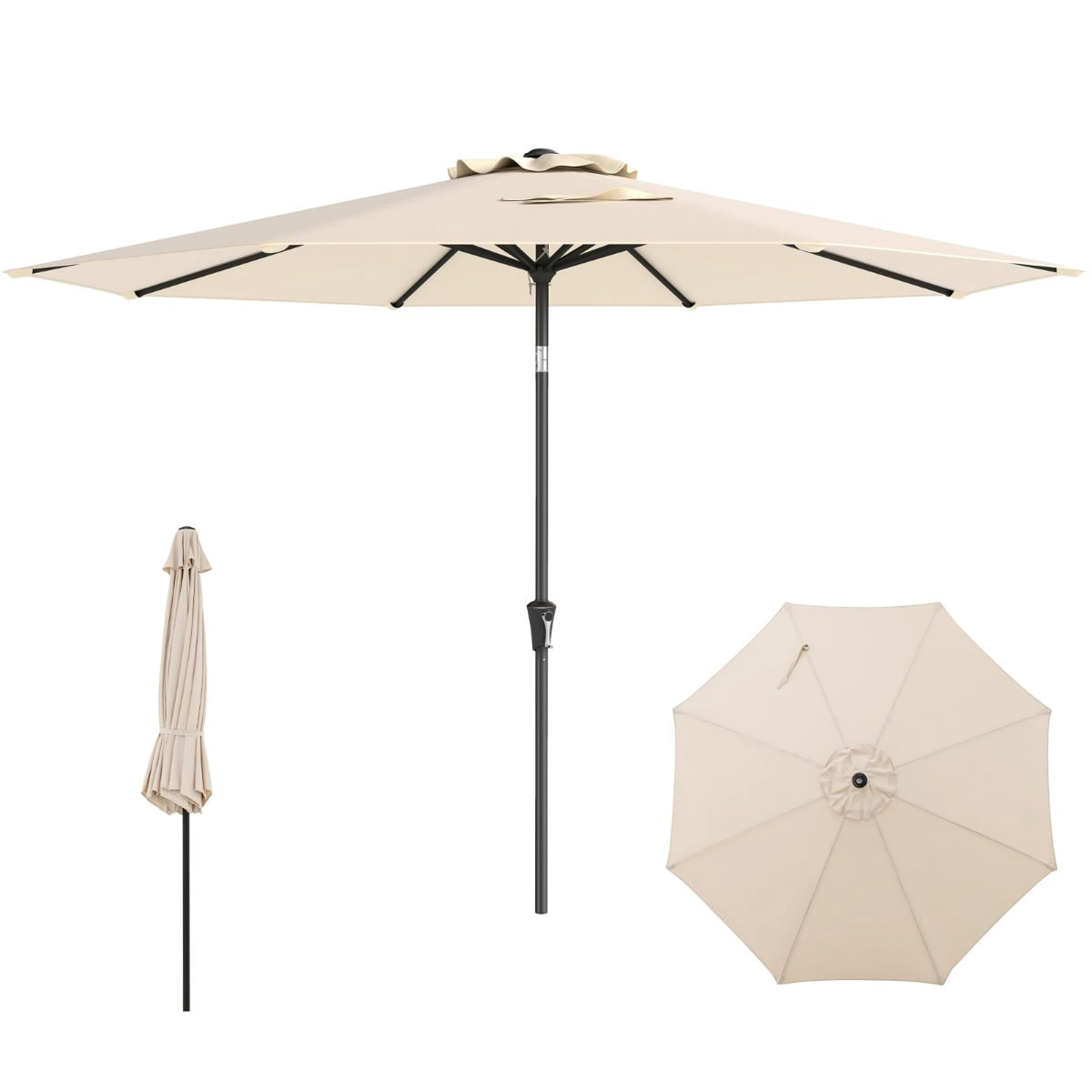 Patio Umbrella 303 cm Diameter, Tilt Function, Beige