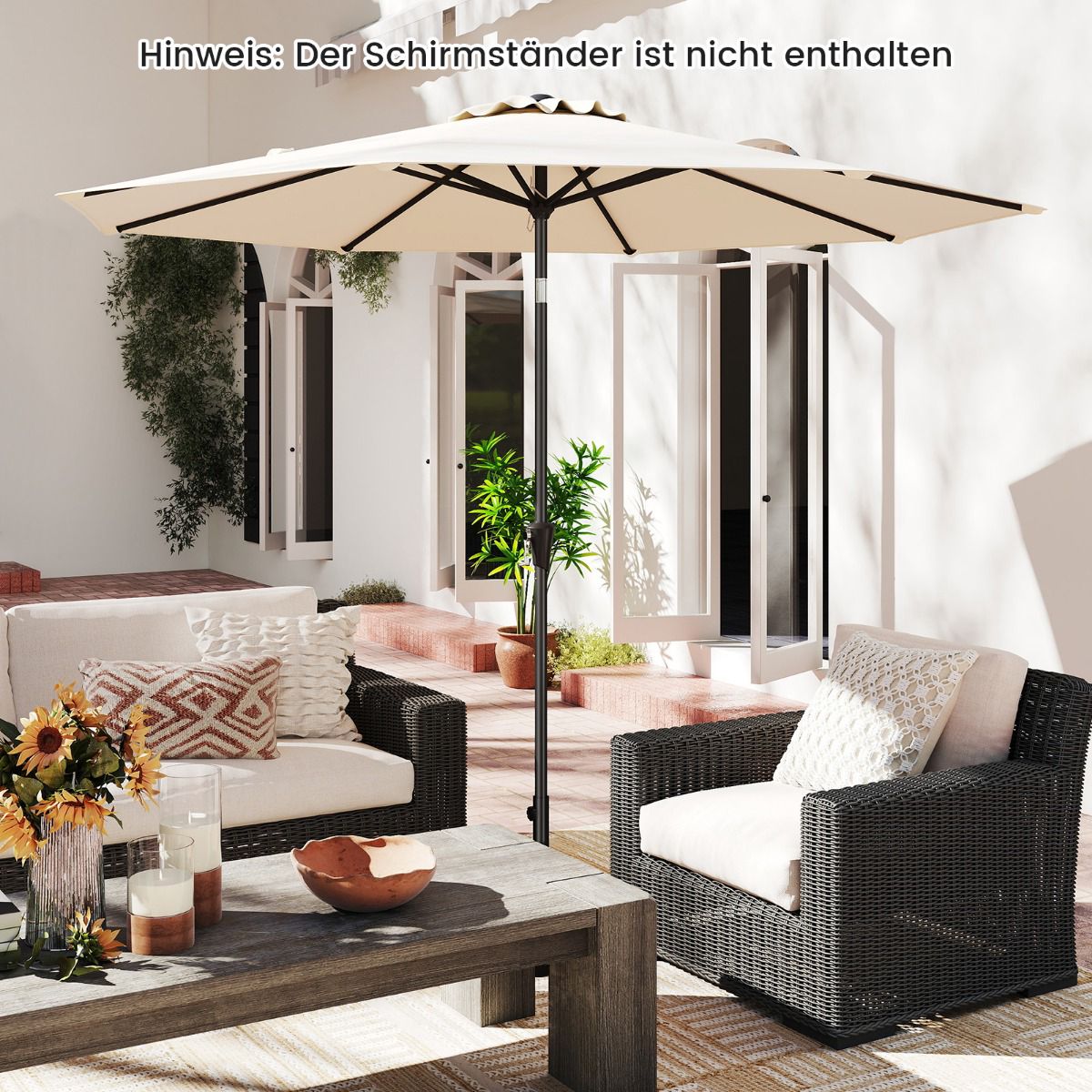 Patio Umbrella 303 cm Diameter, Tilt Function, Beige